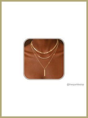 3 Layered Gold Plated Necklace Set for Women, Dainty Chains with Extenders,